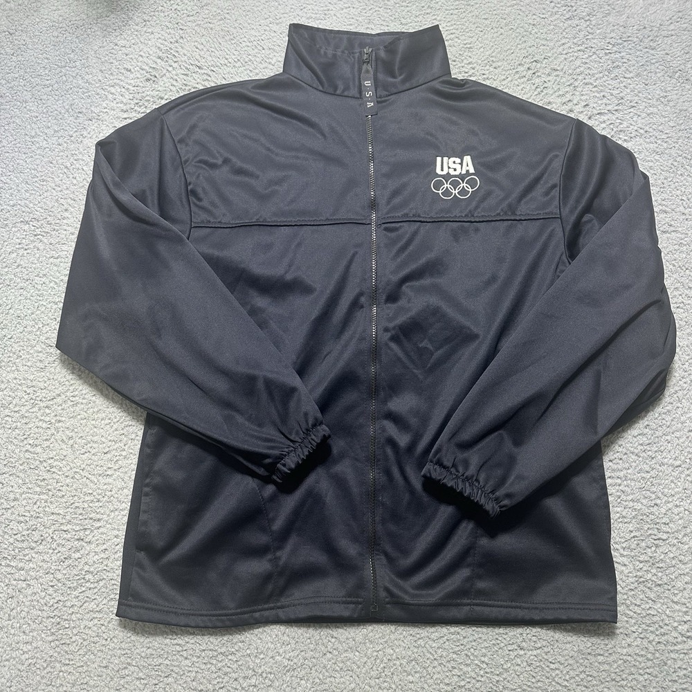USA Olympic‎ Committee Team Jacket Mens XL Black Full-Zip Embroidered Logo Track